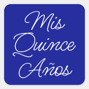 Koninklijk Blauw Witte Moderne Script Mis Quince A Vierkante Sticker