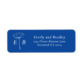 Koninklijk Blauw Witte Monogram Bloemaccent Adres Etiket (Voorkant)