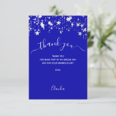 Koninklijk blauw witte sterren schrift bedankkaart (Staand voorkant)