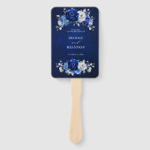 Koninklijk Blauw Witte Zilveren Bloemen Bruiloftsp Handwaaier (Voorkant)