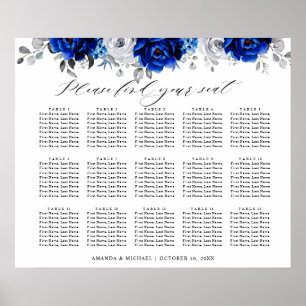 Koninklijk blauw witte zilveren bloemstuk zitplaat poster