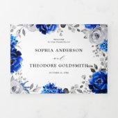 Koninklijk blauw witte zilveren metalen bloemige t drieluik aankondiging (Cover)