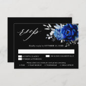 Koninklijk Blauw Witte Zilveren Metallic Bloemige  RSVP Kaartje (Voorkant / Achterkant)