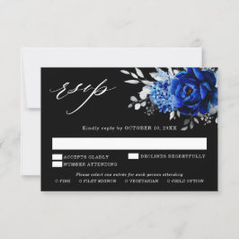 Koninklijk Blauw Witte Zilveren Metallic Bloemige RSVP Kaartje