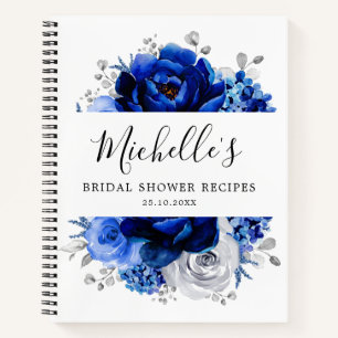 Koninklijk Blauw Witte Zilveren Metallic Bruidsdou Notitieboek
