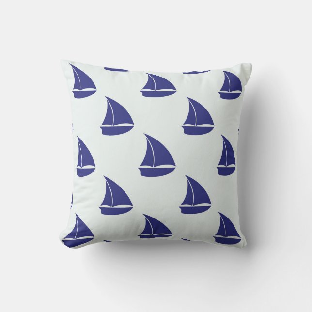 Koninklijk Blauw Zeilboot Patroon Kussen (Voorkant)