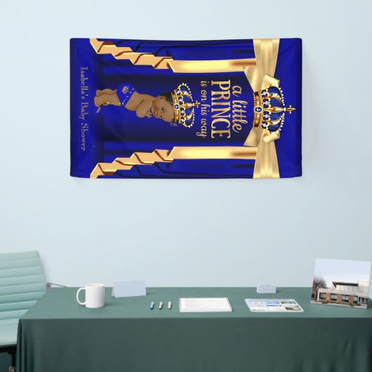 Koninklijk Blauw Zijderijgoud Etnische Baby shower Spandoek (Beurs)