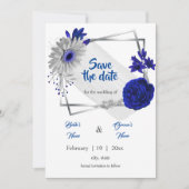 Koninklijk Blauw Zilver Bloemen Geometrisch Save t Kaart (Voorkant)