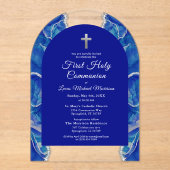 Koninklijk Blauw Zilver Eerste Heilige Communie El Acryl Uitnodigingen (Voorkant)