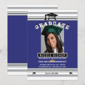 Koninklijk Blauw Zilver Elegante Foto Afstudeerfee Kaart (Voorkant / Achterkant)