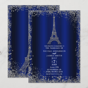 Koninklijk Blauw Zilver Glitter Eiffeltoren Bruilo Kaart