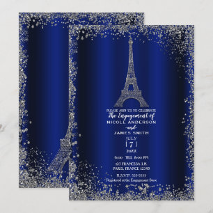 Koninklijk Blauw Zilver Glitter Eiffeltoren Verlov Kaart