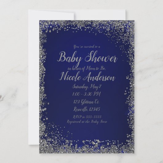 Koninklijk Blauw Zilver Glitter Glam Moderne Baby  Kaart (Voorkant)