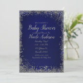 Koninklijk Blauw Zilver Glitter Glam Moderne Baby  Kaart (Staand voorkant)