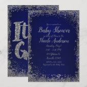 Koninklijk Blauw Zilver Glitter Glam Moderne Baby  Kaart (Voorkant / Achterkant)