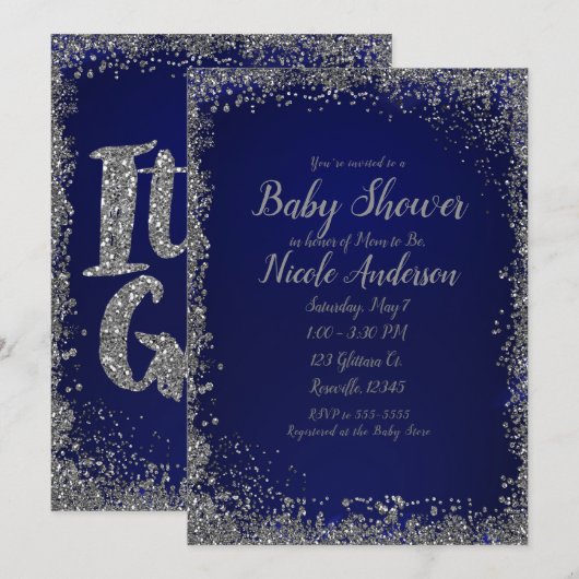 Koninklijk Blauw Zilver Glitter Glam Moderne Baby  Kaart (Voorkant / Achterkant)