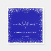 Koninklijk blauw zilver glitter meneer mevrouw har servet (Voorkant)
