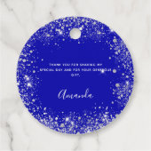 Koninklijk blauw zilver glitter stof monogram dank bedankjes labels (Achterkant)