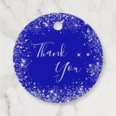Koninklijk blauw zilver glitter stof monogram dank bedankjes labels (Voorkant)