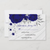 Koninklijk Blauw Zilver Grijs Bloemen RSVP Kaartje (Voorkant)