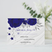 Koninklijk Blauw Zilver Grijs Bloemen RSVP Kaartje (Staand voorkant)