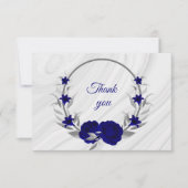Koninklijk Blauw Zilver Grijs Bloemkrans Marmer Bedankkaart (Voorkant)