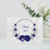 Koninklijk Blauw Zilver Grijs Bloemkrans Marmer Bedankkaart (Staand voorkant)
