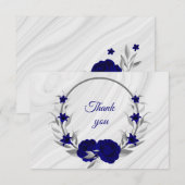 Koninklijk Blauw Zilver Grijs Bloemkrans Marmer Bedankkaart (Voorkant / Achterkant)