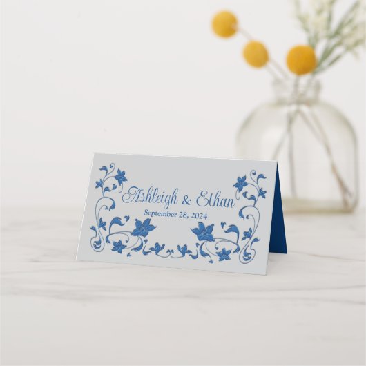 Koninklijk Blauw, Zilver, Grijs Liefdesharten Brui Plaatskaartje (Achterkant)