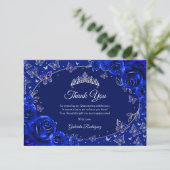 Koninklijk Blauw Zilver Quinceanera Bedankkaart (Staand voorkant)
