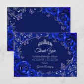 Koninklijk Blauw Zilver Quinceanera Bedankkaart (Voorkant / Achterkant)
