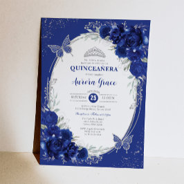 Koninklijk Blauw Zilver Quinceañera Mis Quince 15  Kaart