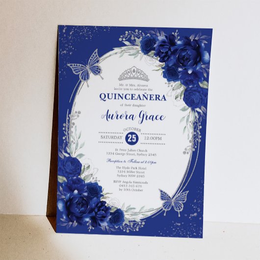 Koninklijk Blauw Zilver Quinceañera Mis Quince 15  Kaart