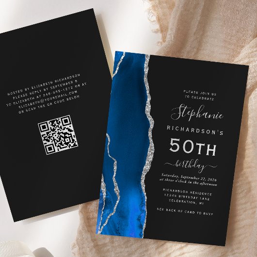 Koninklijk Blauw Zilveren Agaat QR-code 50ste Verj Kaart