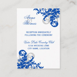 Koninklijk Blauw Zilveren Bloeiende Trouwreceptie Informatiekaartje