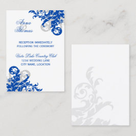 Koninklijk Blauw Zilveren Bloeiende Trouwreceptie Informatiekaartje