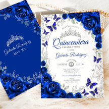 Koninklijk Blauw Zilveren Bloem Quinceanera