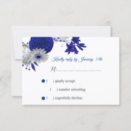 koninklijk blauw & zilveren bloemen RSVP-kaart RSVP Kaartje