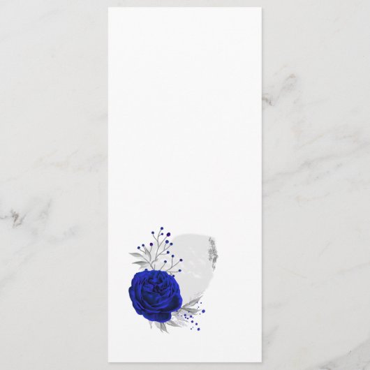 Koninklijk Blauw Zilveren Bloemen Wit Bruiloft Men Menu (Achterkant)