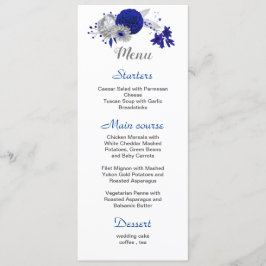 Koninklijk Blauw Zilveren Bloemen Wit Bruiloft Men Menu