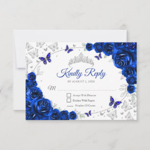 Koninklijk Blauw Zilveren Bloemstuk Quinceanera An RSVP Kaartje
