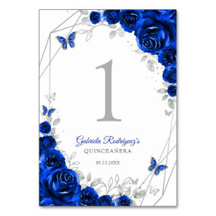 Koninklijk Blauw Zilveren Bloemstuk Quinceanera Kaart