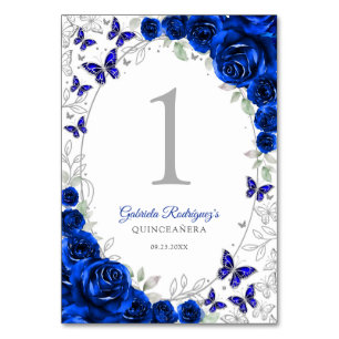 Koninklijk Blauw Zilveren Bloemstuk Quinceanera Kaart