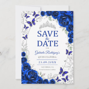 Koninklijk Blauw Zilveren Bloemstuk Quinceanera Save The Date