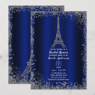 Koninklijk Blauw Zilveren Eiffeltoren Bruids Bruil Kaart