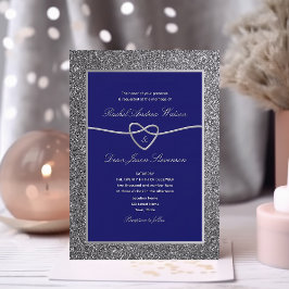 Koninklijk Blauw Zilveren Elegante Bruiloft Kaart