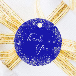 Koninklijk blauw zilveren glitterstof monogram dan bedankjes labels