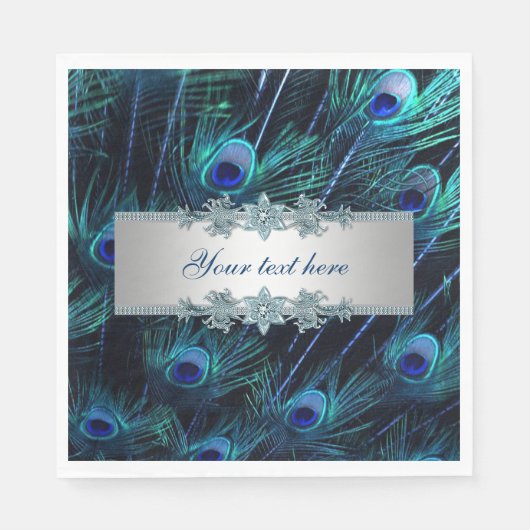 Koninklijk Blauw Zilveren Pauw Servet (Voorkant)