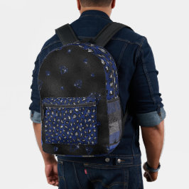 KONINKLIJK BLAUW & ZILVEREN STREPEN & DIERENPRINT  BEDRUKTE RUGZAK