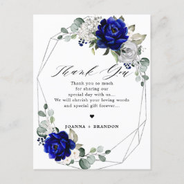 Koninklijk blauw zilveren wit Geometric Weddenscha Briefkaart